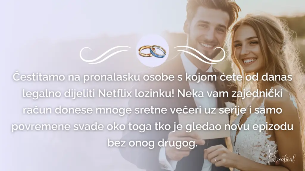 Primjer šaljive čestitke za vjenčanje.
