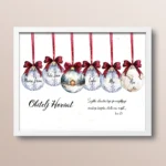 Božićni poster s imenima članova obitelji na kuglicama