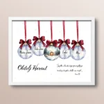 Božićni poster s imenima članova obitelji na kuglicama