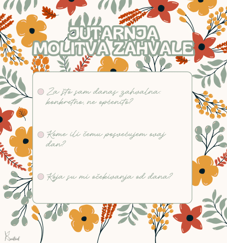 Pitanja za razmišljanje za jutarnju molitvu zahvale.